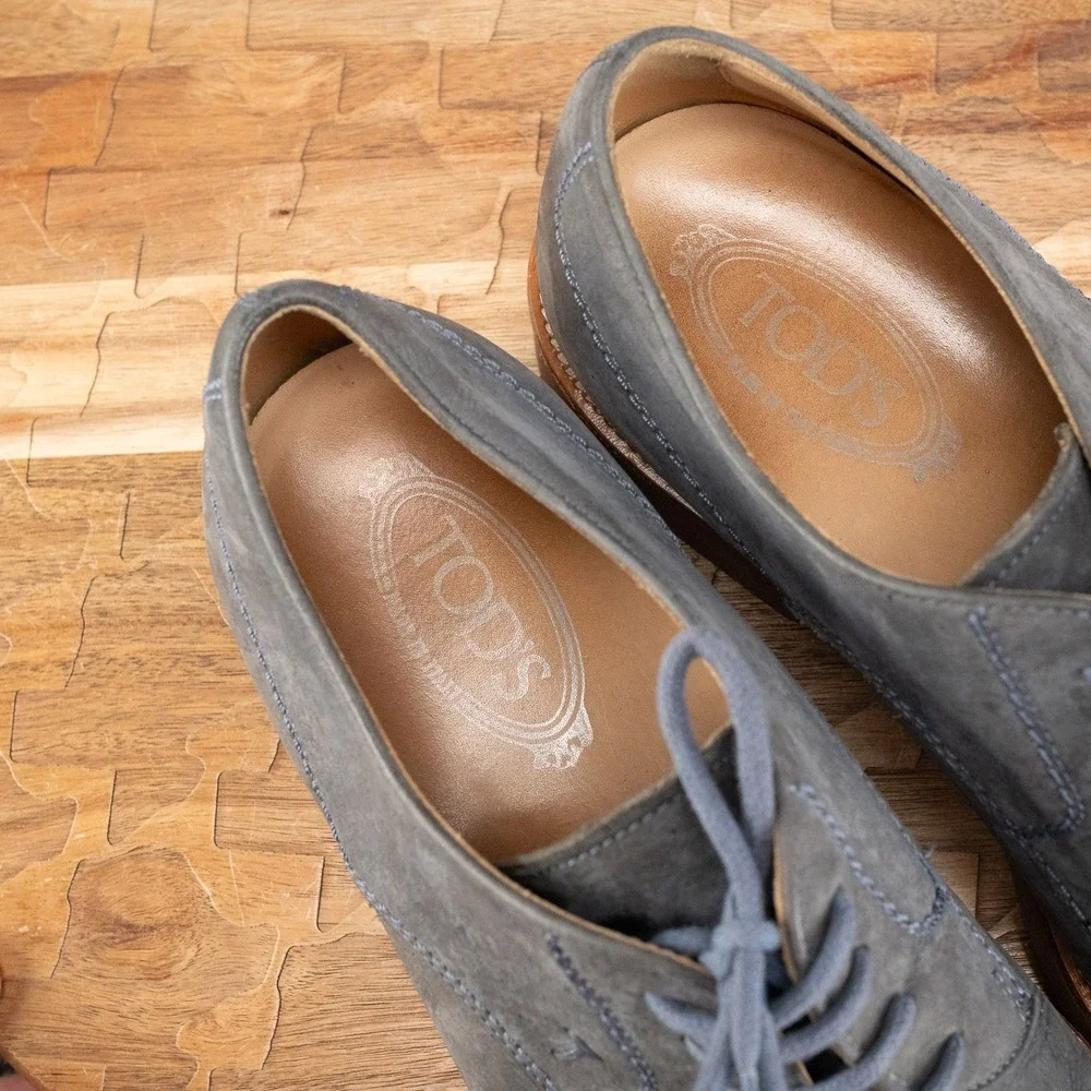Tod's Men's Leather Derby Shoes US 10 Blue Gommino Plain Toe Italy